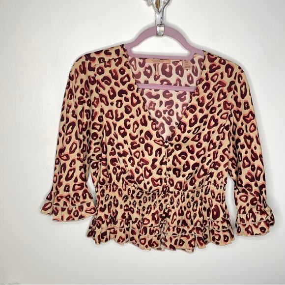 SCOTCH & SODA Leopard Ruffle Satin Top Blouse Sz XS {J31} - Picture 3 of 6